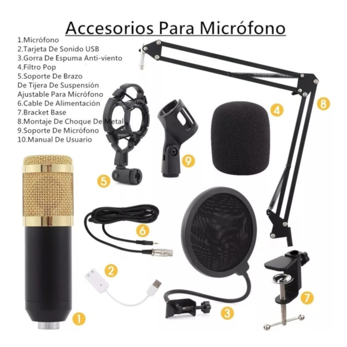 Micrófono profesional de condensador con filtro, suspen