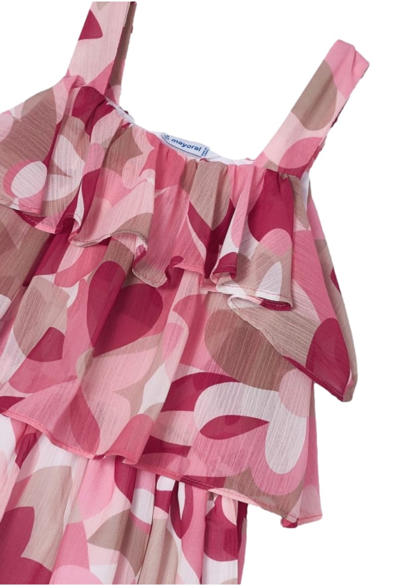 Vestido Tirantes Estampado De Gasa para Niña Color Peonía