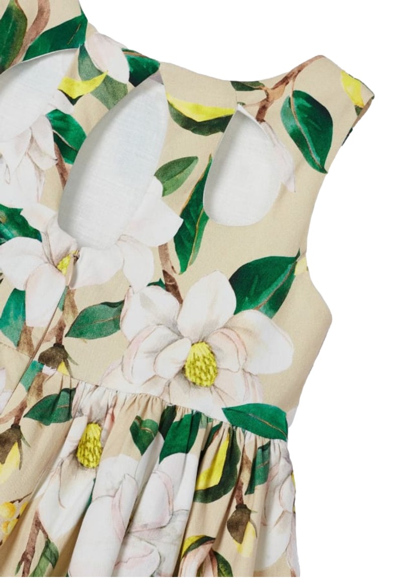 Vestido Estampado De Algodón Para Niña Color Beige