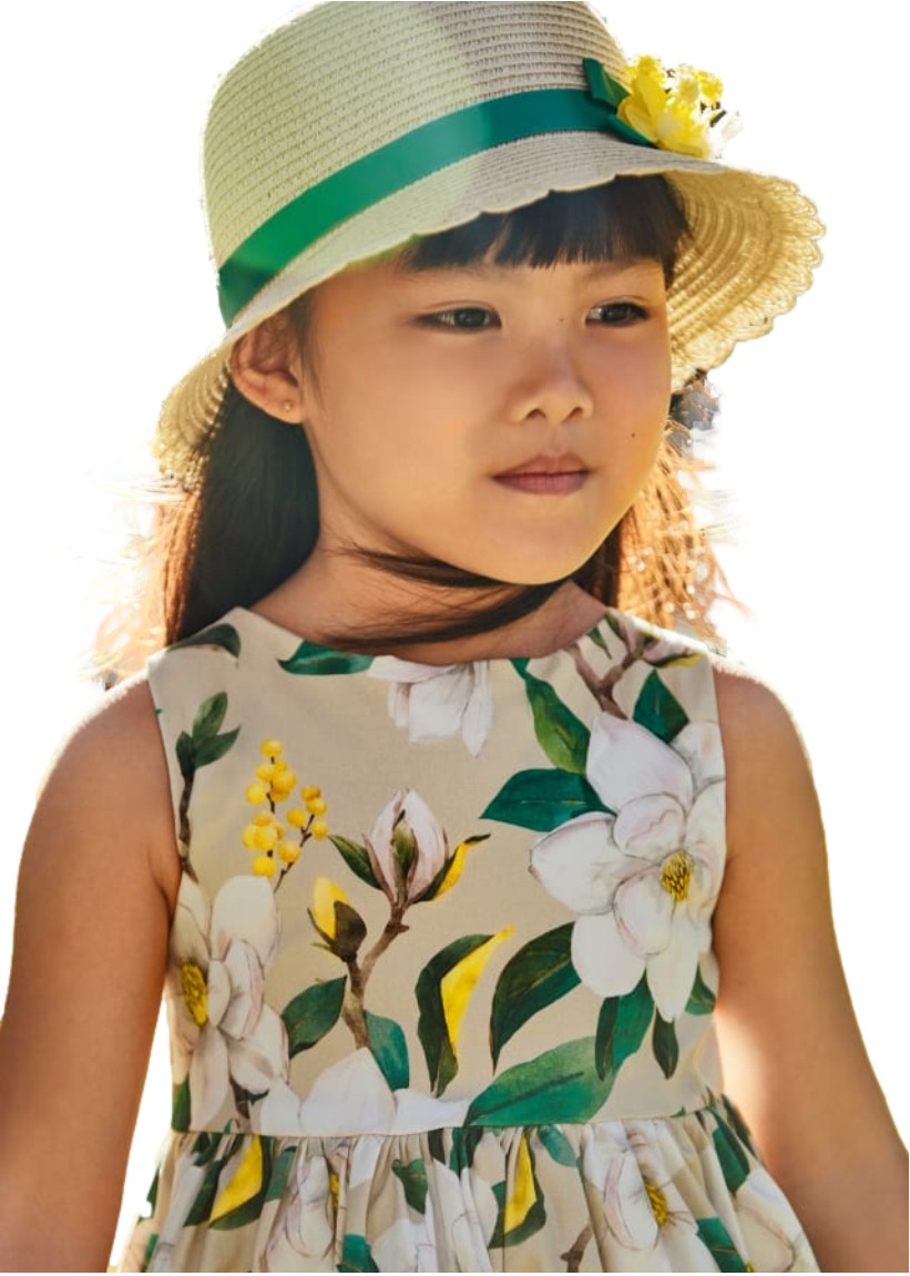 Vestido Estampado De Algodón Para Niña Color Beige