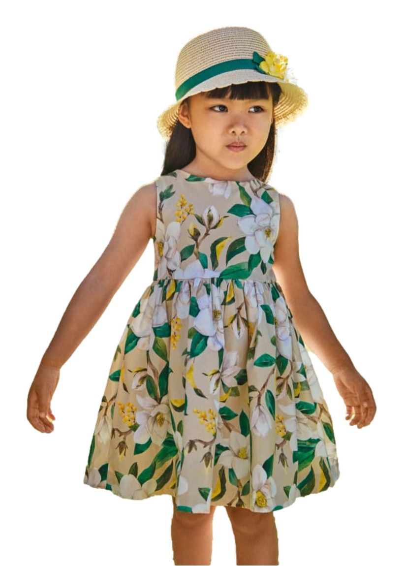 Vestido Estampado De Algodón Para Niña Color Beige