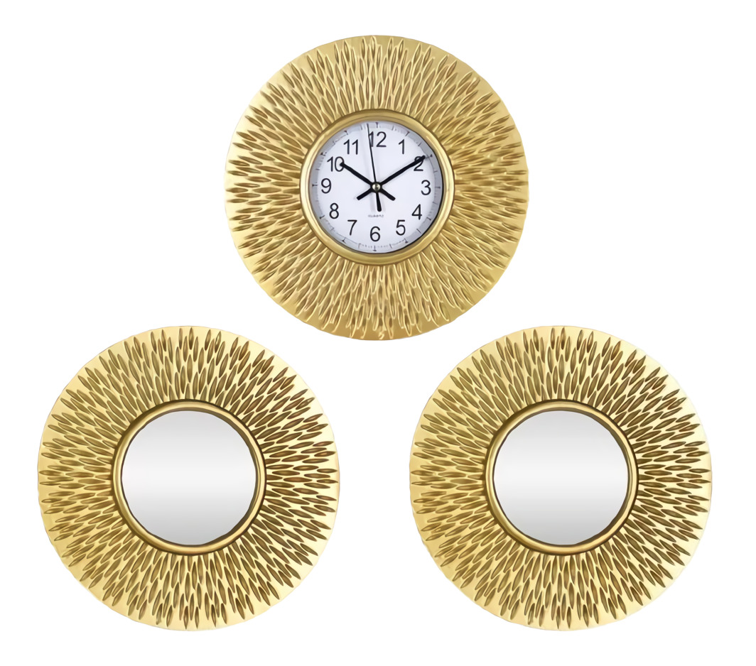 Set De Espejos Decorativos 3 Piezas (2 Espejos Y 1 Reloj) Home