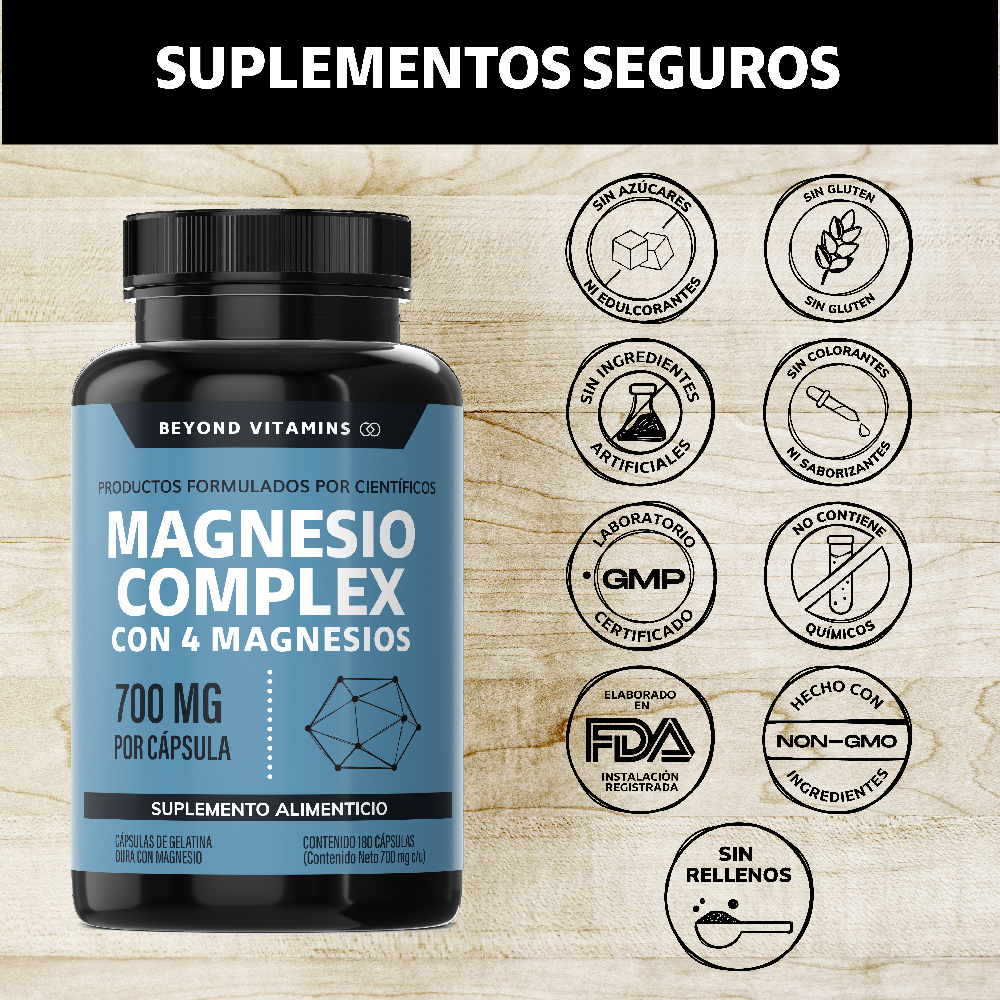 Suplemento Alimenticio Magnesio Complex - 700 mg Sin Rellenos - 180 cápsulas