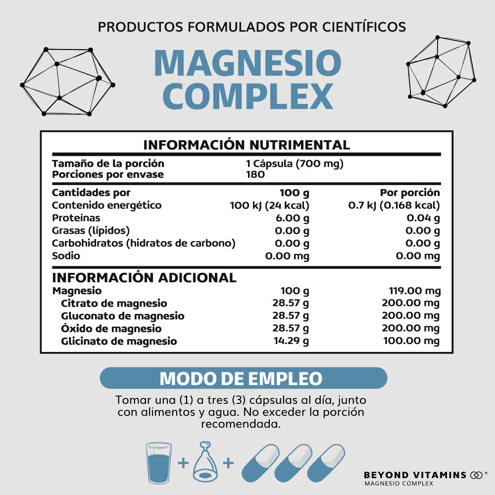 Suplemento Alimenticio Magnesio Complex - 700 mg Sin Rellenos - 180 cápsulas