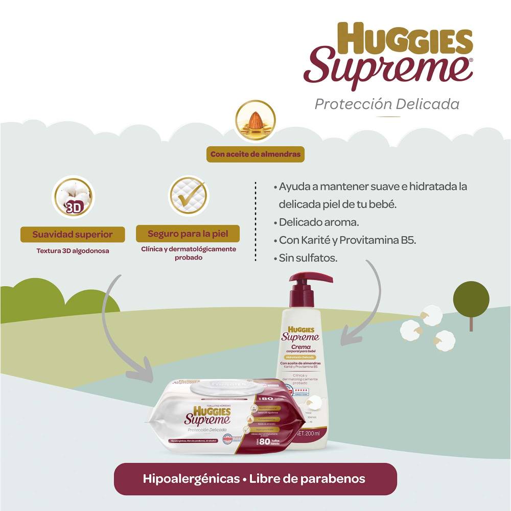 Combo Huggies Supreme 40 Pañales Recien Nacido + Crema + 2 Toallitas + Mamila Evenflo Advanced, 5 piezas