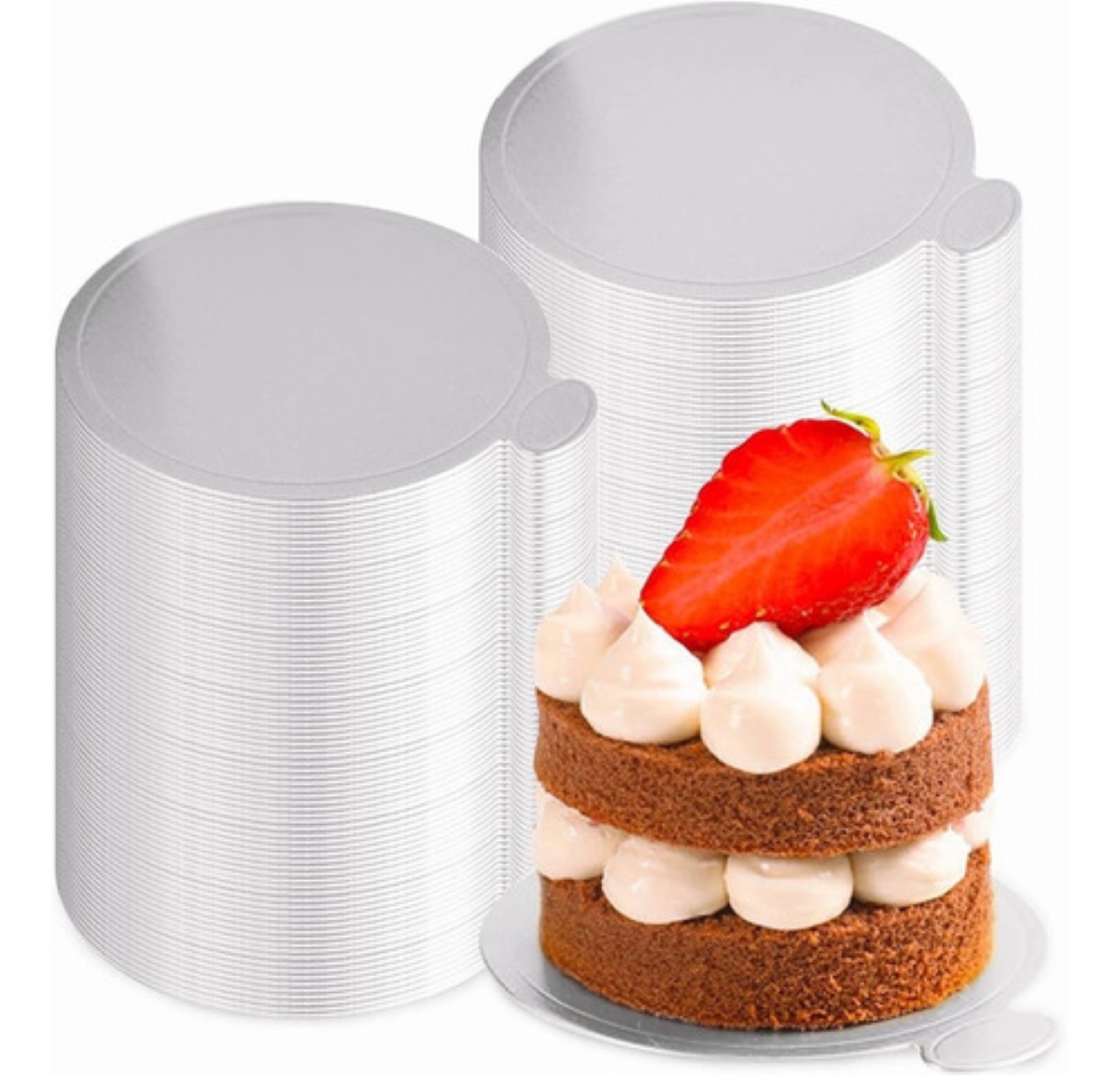 Bases MOLDES Para Mini Postre Pasteles 200 Piezas Color Plata 9 Cm