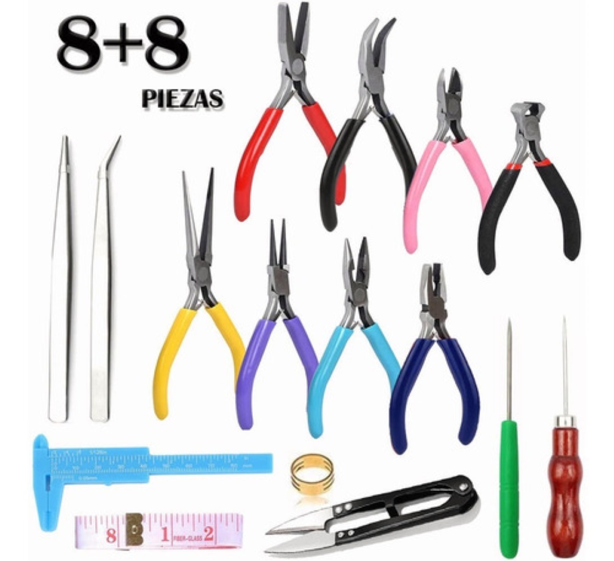 Set Pinzas Para Armado Bisuteria Punta Corte Engarce Plana