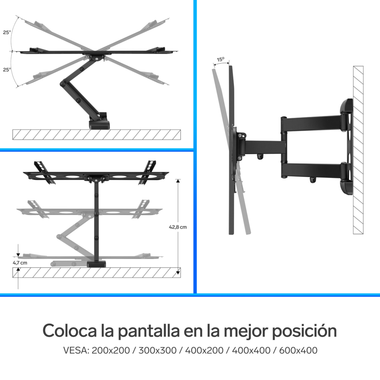 Soporte para pantallas de 32 a 70", con brazo articulado 