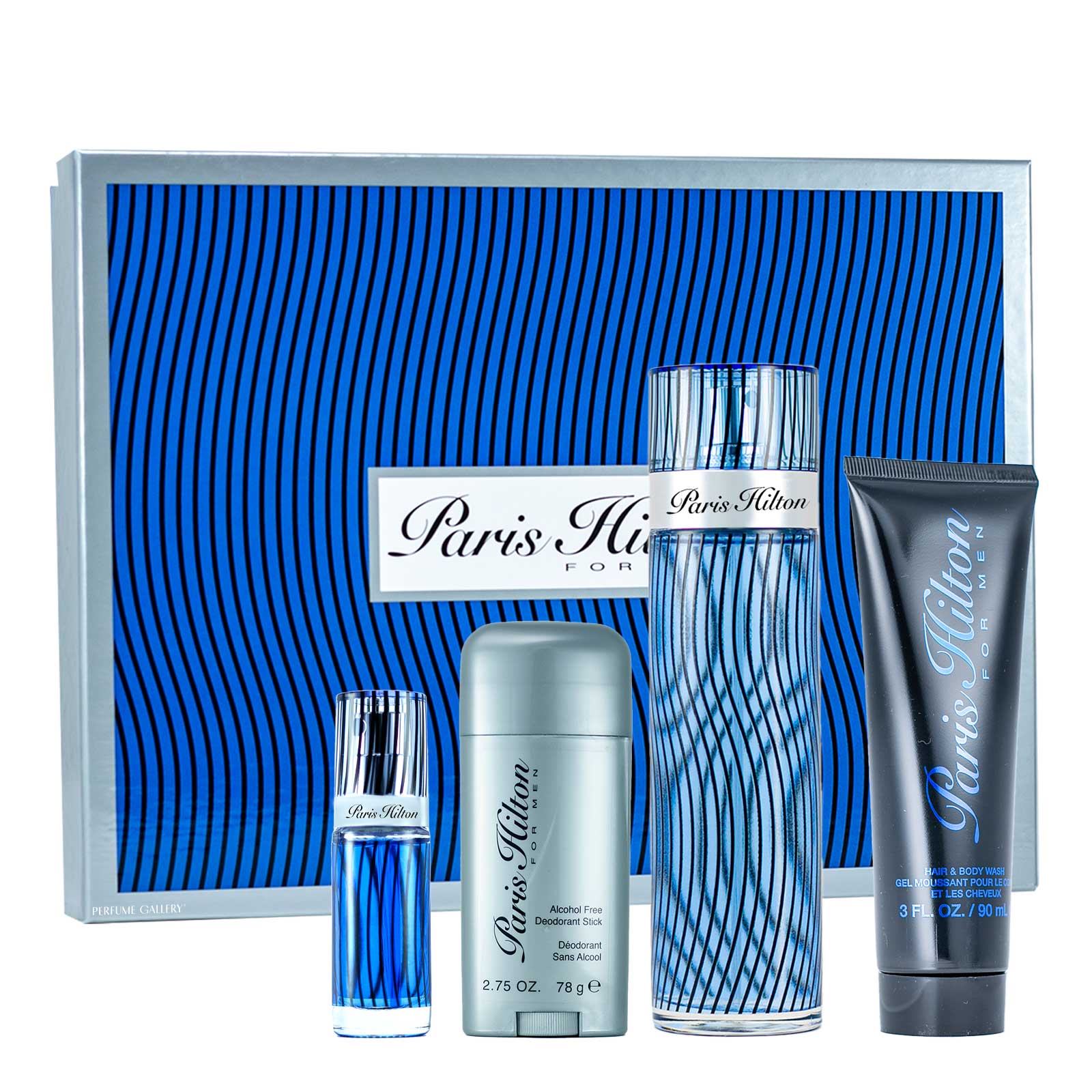 SET MEN PARIS HILTON FOR MEN EDT 100ML+ DESODORANTE + SHOWER GEL + PERFUMERO