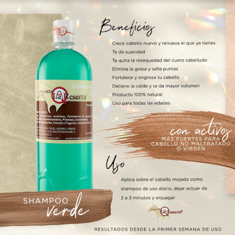 Shampoo de Caballo VERDE para Uso Humano, Yeguada la Reserva. Ideal