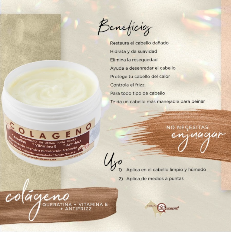 COLÁGENO Crema para peinar Yeguada la Reserva .Colágeno para el cabello . Crema para Cabello con Keratina y Vitamina E . Hidratación Profunda, Anti Frizz y Protección térmica. (2 piezas)