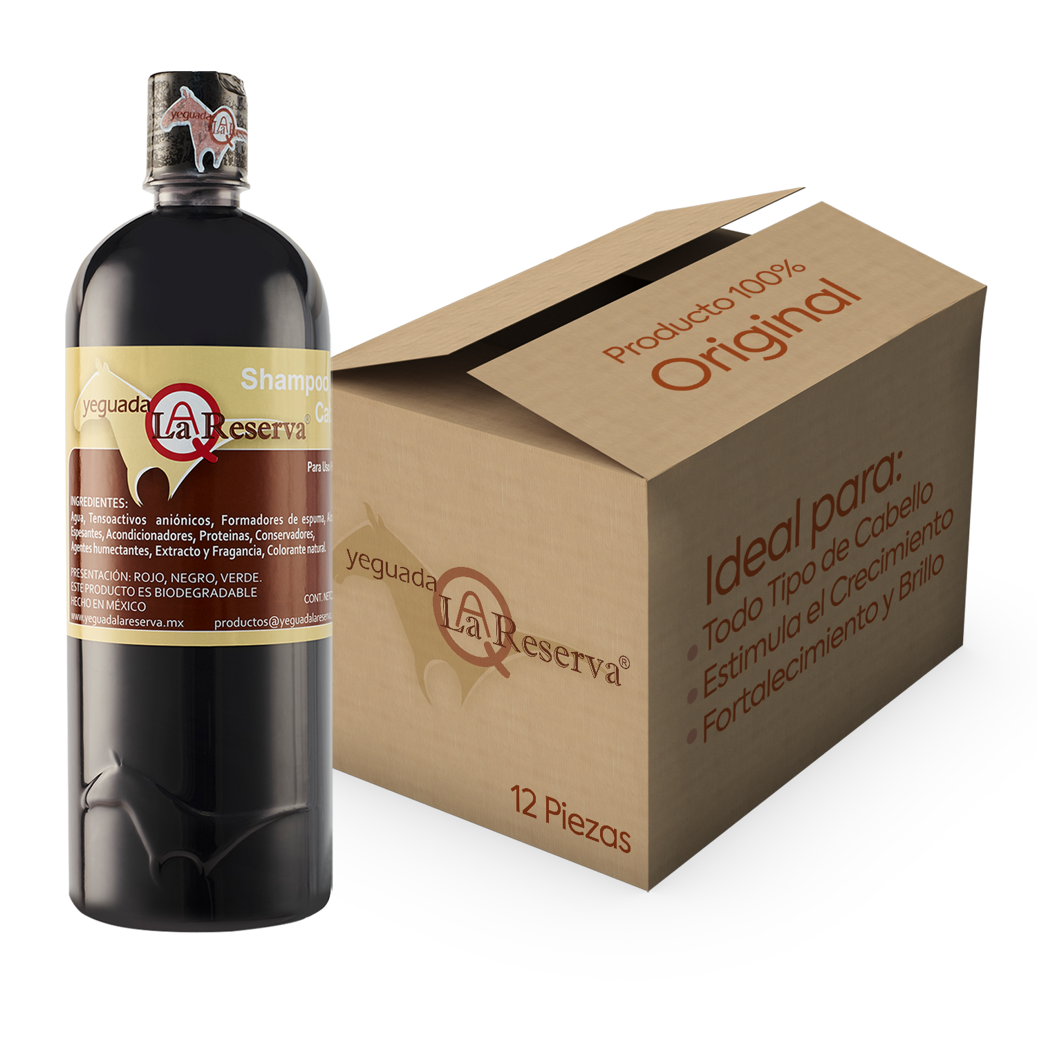 Shampoo de Caballo NEGRO para Uso Humano, Yeguada la Reserva. Ideal