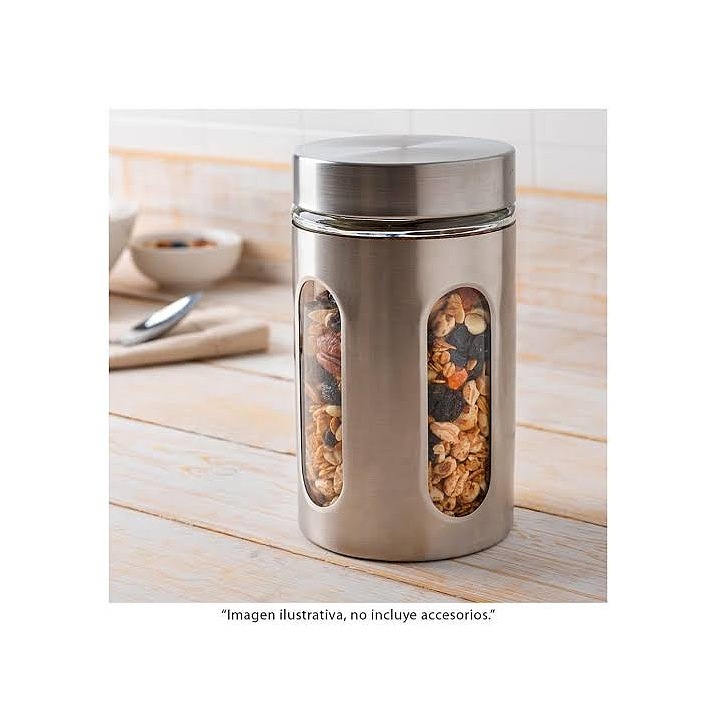 Set De 3 Contenedores De Vidrio Con Tapa Hermética Cromados Simple kitchen