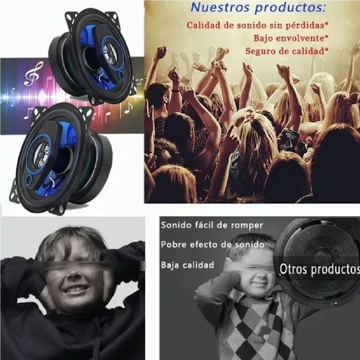 Par Bocinas Para Carro Auto Coaxial Banda Dual 4 Pulgadas