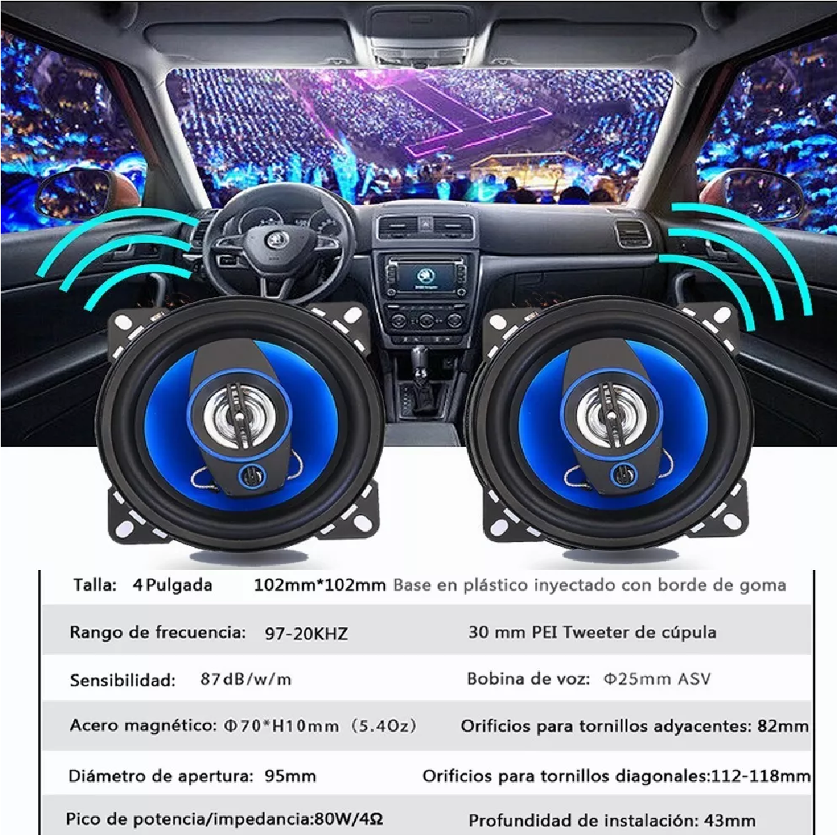 Bocinas 4 Pulgadas Banda Dual Altavoces De 1 Par Mega Power