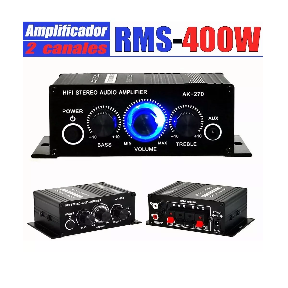 Amplificador 400w Para Auto Moto Casa Conexion Rca