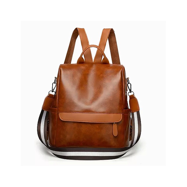 Mochila Impermeable Bolsos De Cuero Moda Casual Dama Marrón