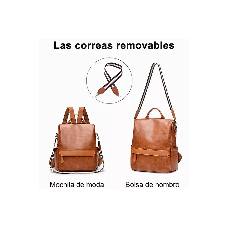 Mochila Impermeable Bolsos De Cuero Moda Casual Dama Marrón