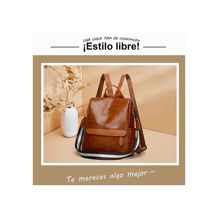 Mochila Impermeable Bolsos De Cuero Moda Casual Dama Marrón