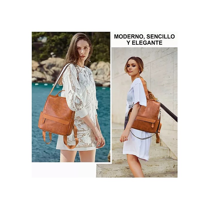 Mochila Impermeable Bolsos De Cuero Moda Casual Dama Marrón