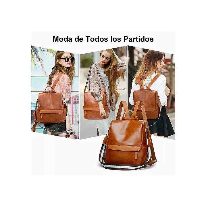 Mochila Impermeable Bolsos De Cuero Moda Casual Dama Marrón