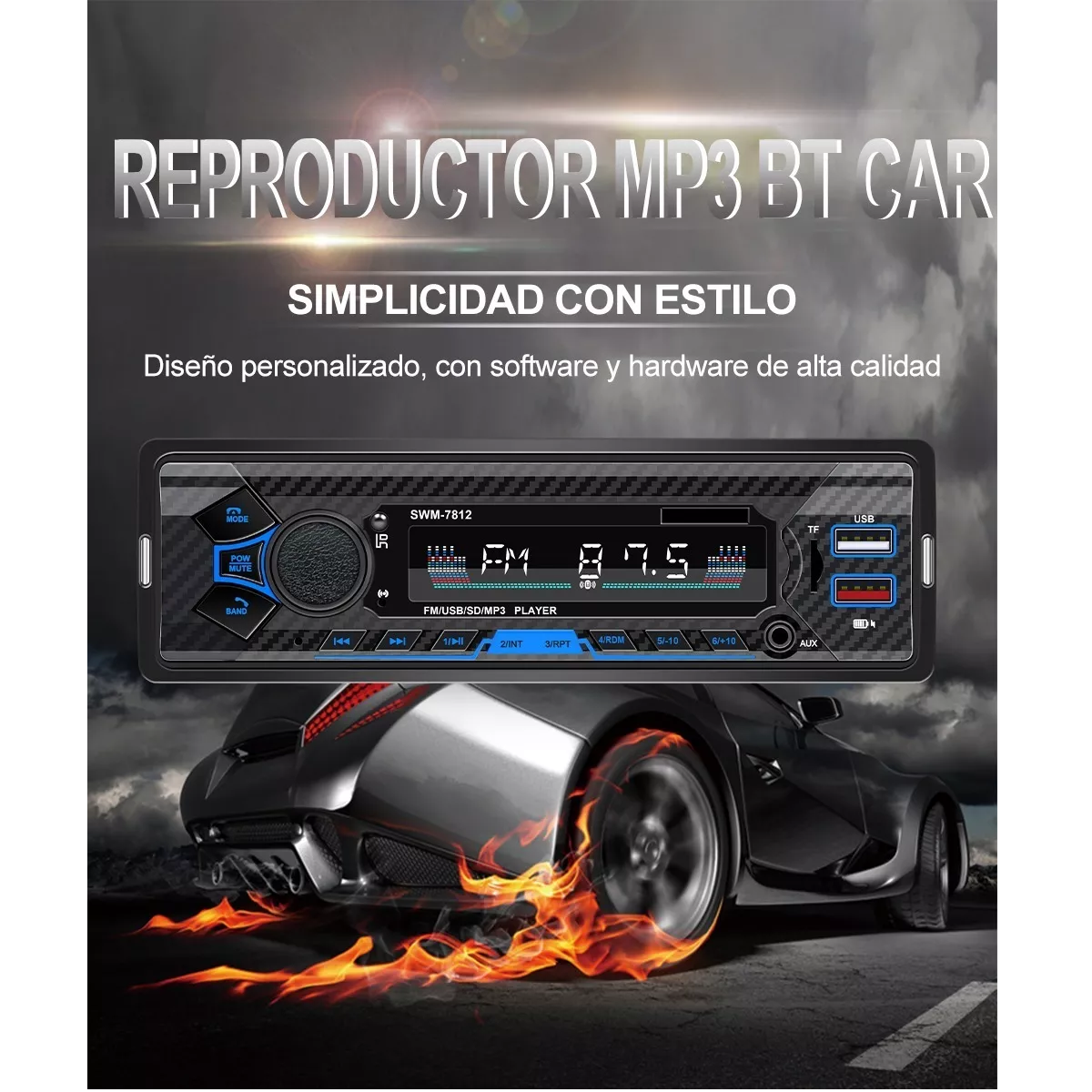 Reproductor Autoestéreo , Control Por Voz Bluetooth Dual Usb