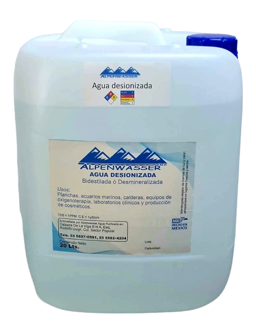 Agua Bidestilada Desionizada Bidón 20 Lts