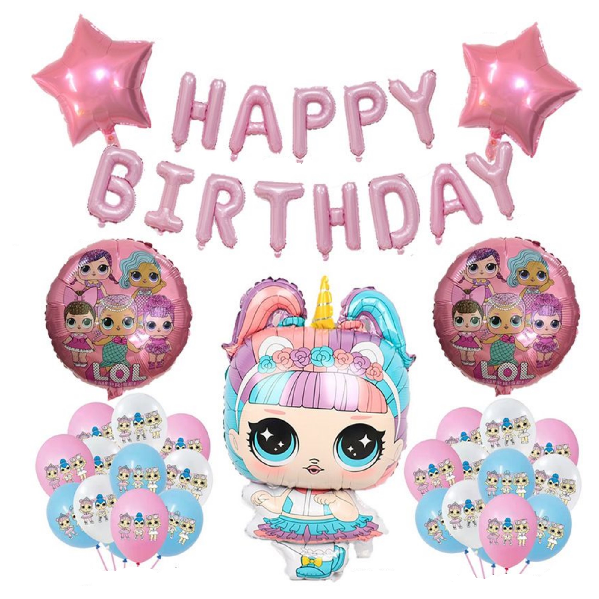 Globos De Cumpleaños 38 Pzas Decoración Kit De Fiesta Lol