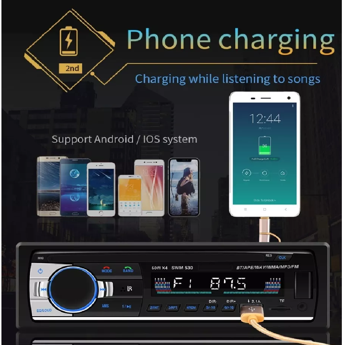 Reproductor Autoestéreo Usb Auxiliar Bluetooth 1din Estéreo