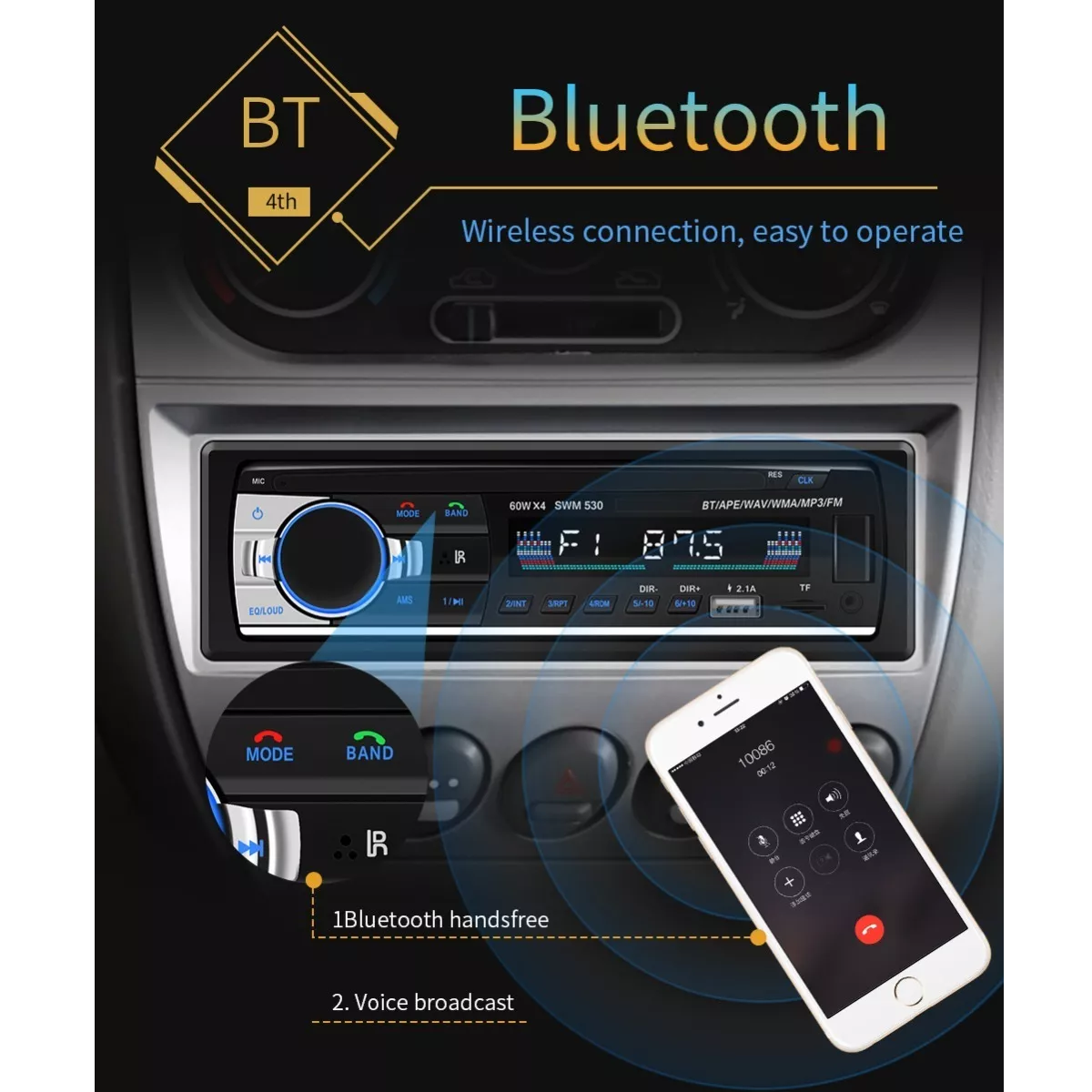 Reproductor Autoestéreo Usb Auxiliar Bluetooth 1din Estéreo