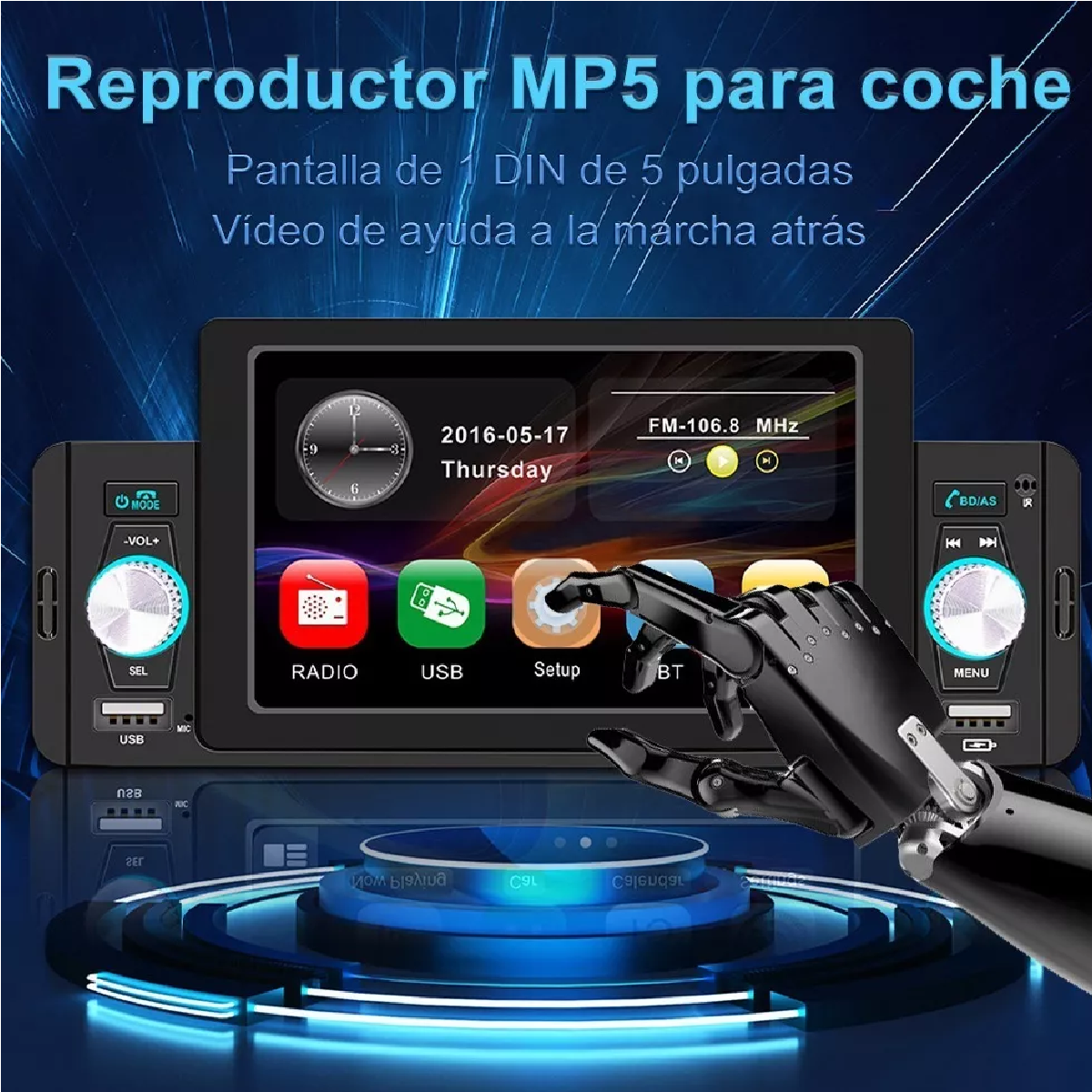 Autoestereo Con Pantalla Táctil De 5 Pulgadas Y 8 Led Camara