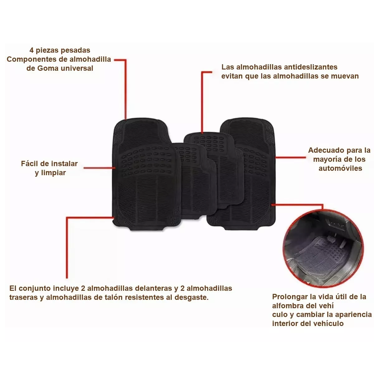 Juego Tapete 4 Piezas Uso Rudo Autos Y Camionetas Universal