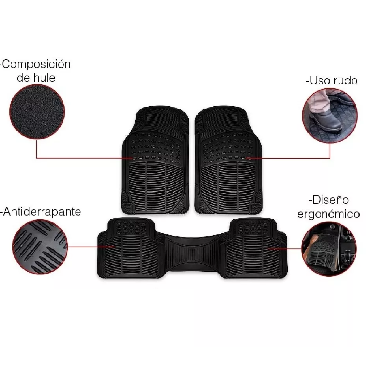 Juego Tapetes Hule Auto Camioneta Uso Rudo 3 Piezas