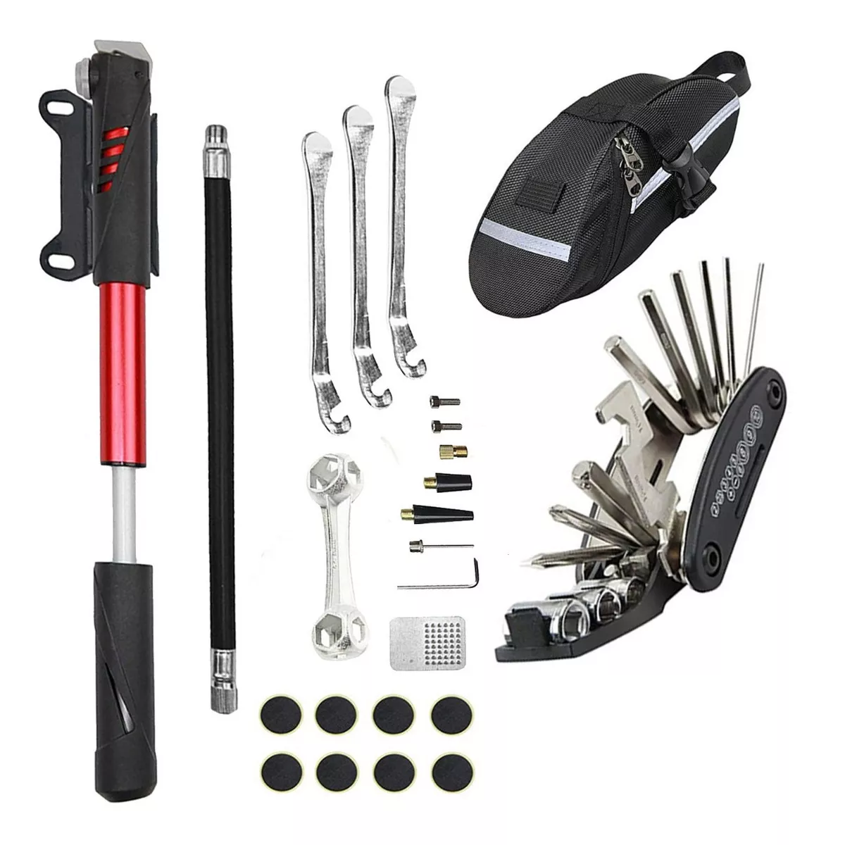 Kit De Herramientas Para Reparar Bicicleta Con Bolsa 16 En 1