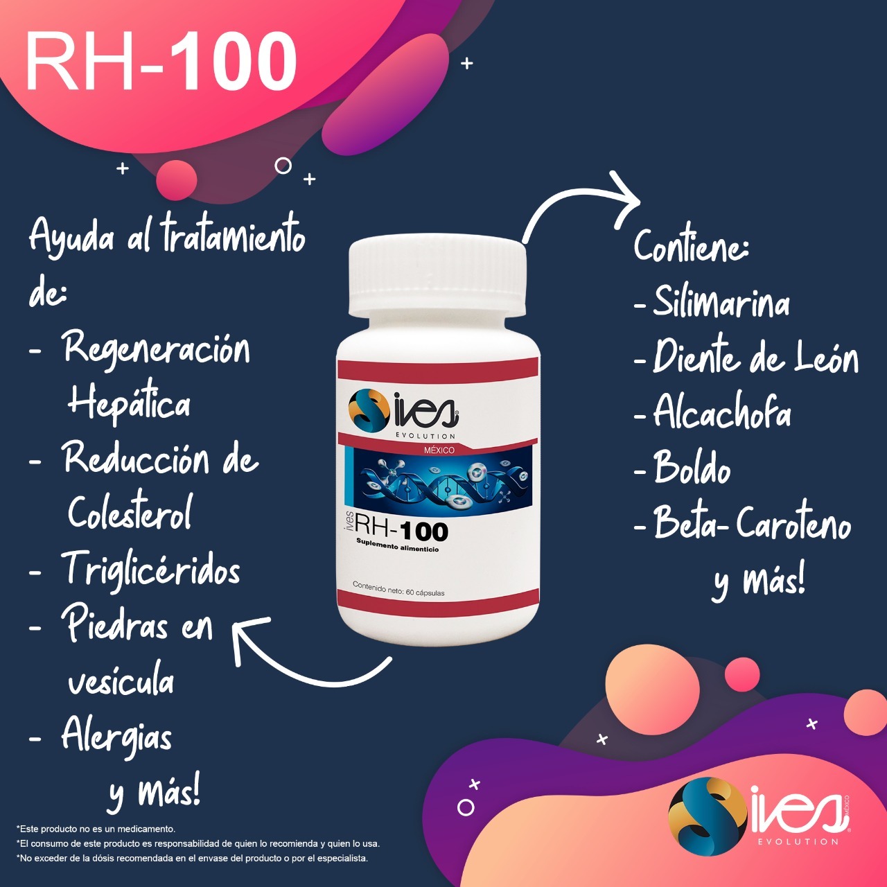 RH-100 Ives México Silimarina Diente de león Alcachofa Boldo 60 Cáps.