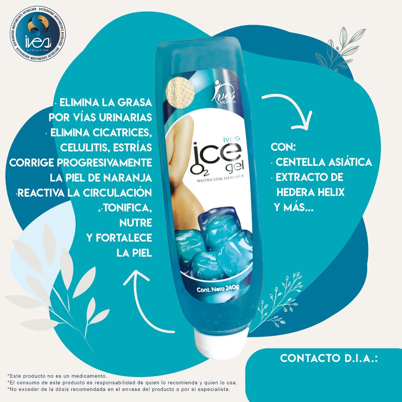 Centella Asiática Extracto De Hedera Helix Ice02 Gel Ives México 240 G