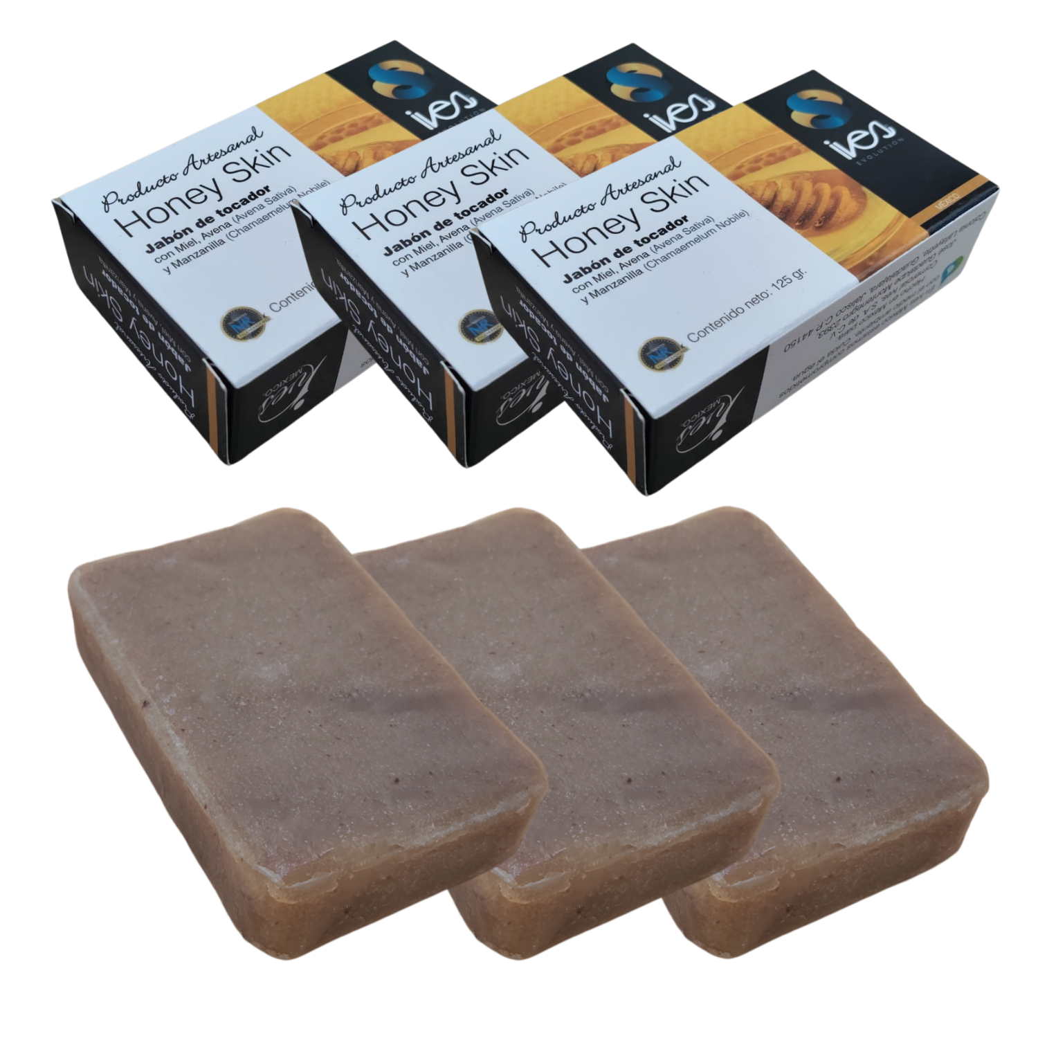 Jabón Artesanal Aceite Coco Miel Abeja Avena Manzanilla Honey Skin Ives Evolution México 3 Pack