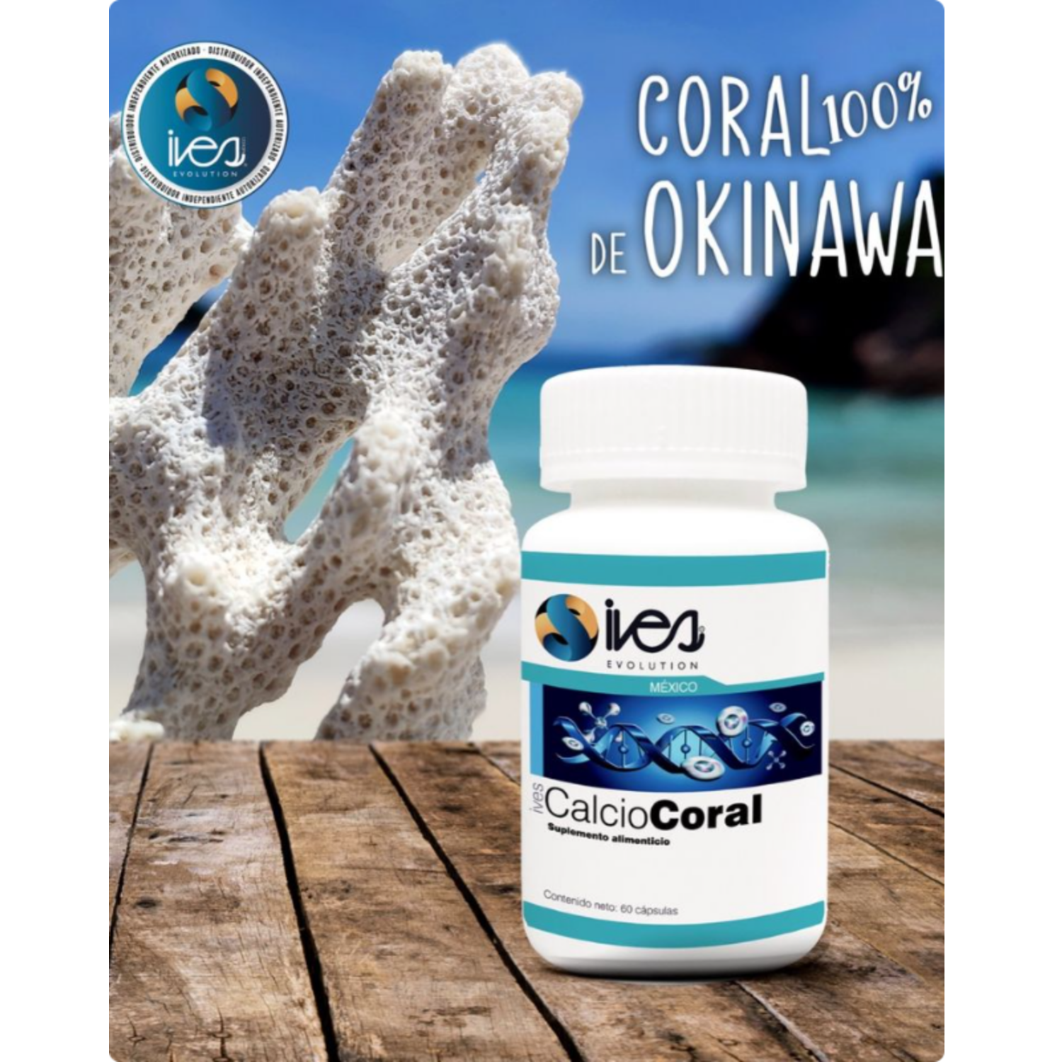 Calcio de Coral Ives Evolution Mexico con Certificado de Origen Okinawa Japón 60 Cáps.