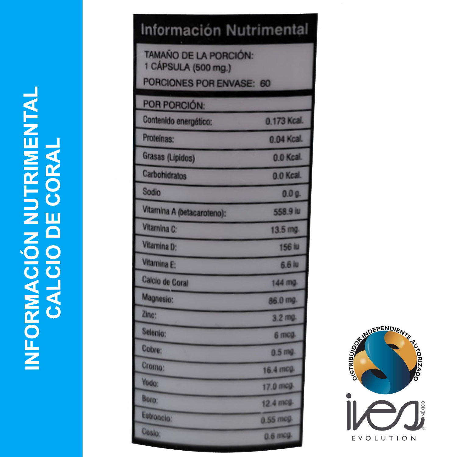 Calcio de Coral Ives Evolution Mexico con Certificado de Origen Okinawa Japón 60 Cáps.