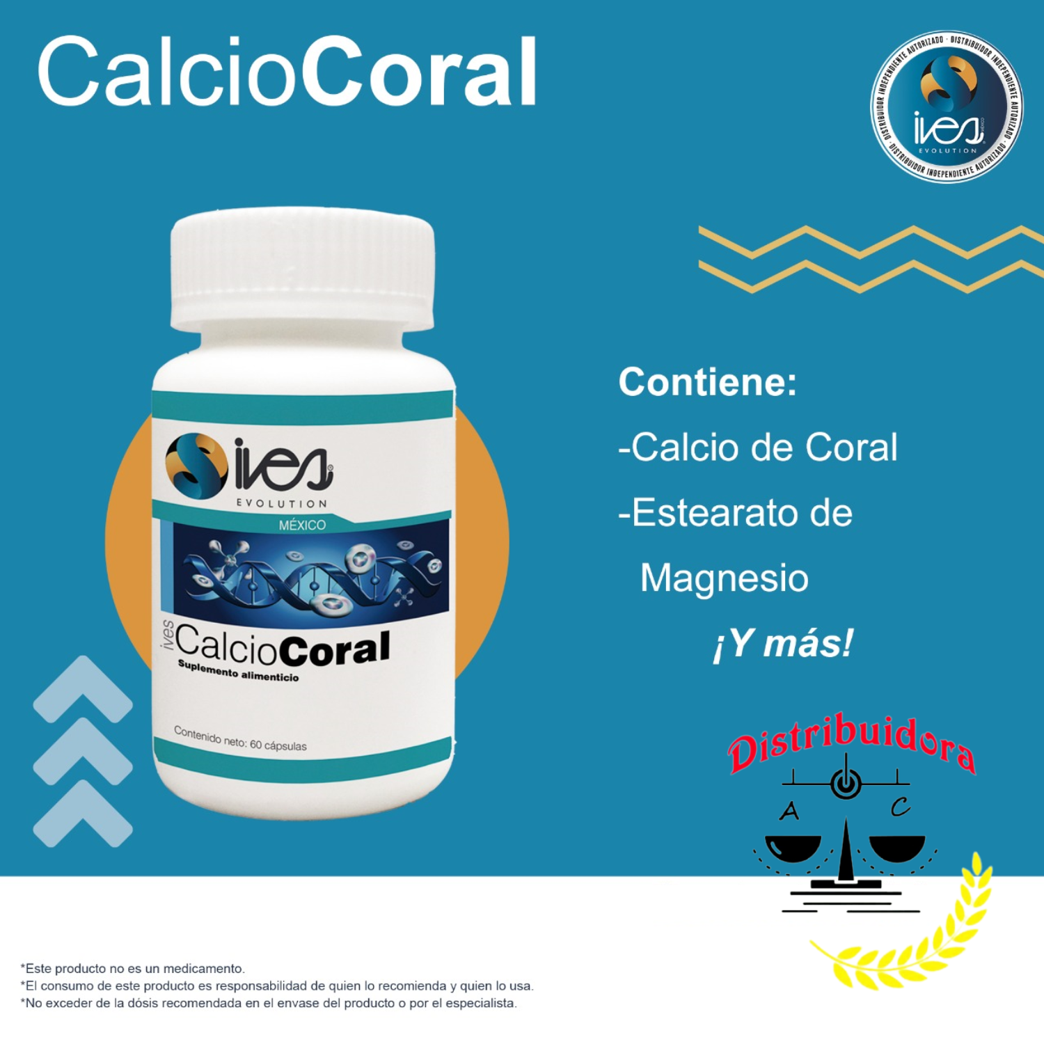 Calcio de Coral Ives Evolution Mexico con Certificado de Origen Okinawa Japón 60 Cáps.