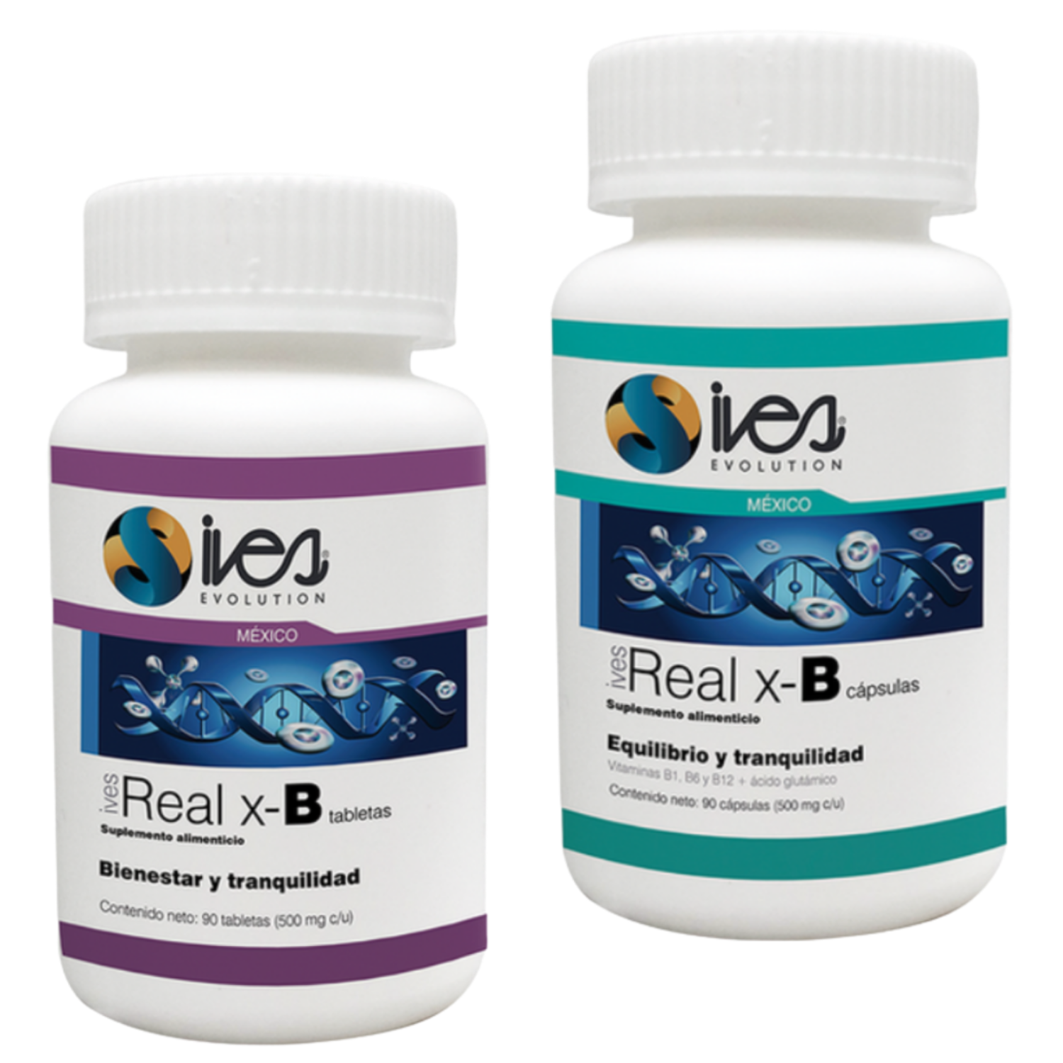 Pasiflora Valeriana 7 azahares Toronjil Tila Vitaminas B1 B6 B12 Ácido Glutámico Real XB Ives Evolution México 90 uds.