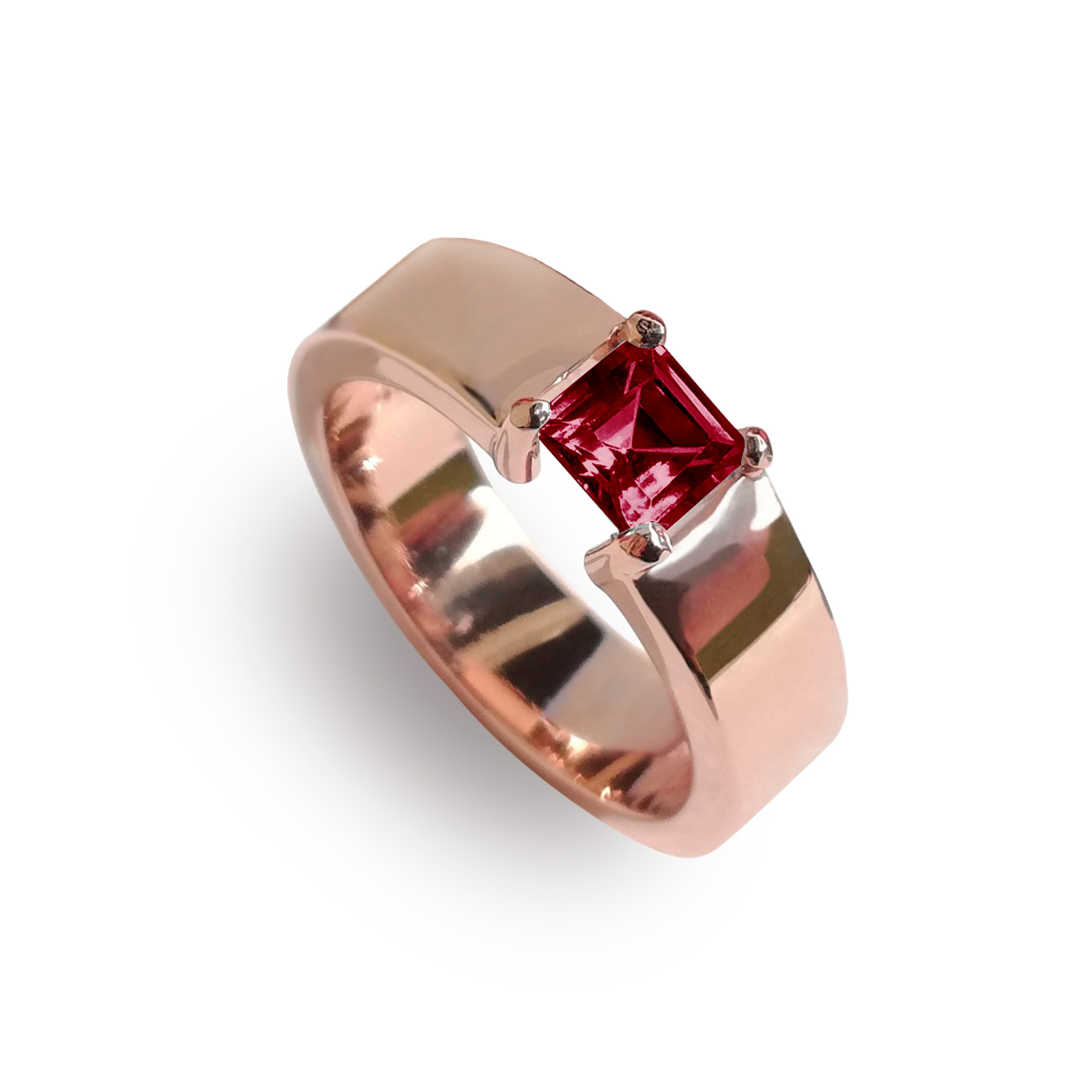 Anillo de plata .925 y baño de oro rosa con granate al centro, Colección Azafrán, Joyería para Mujer de Anante Joyería