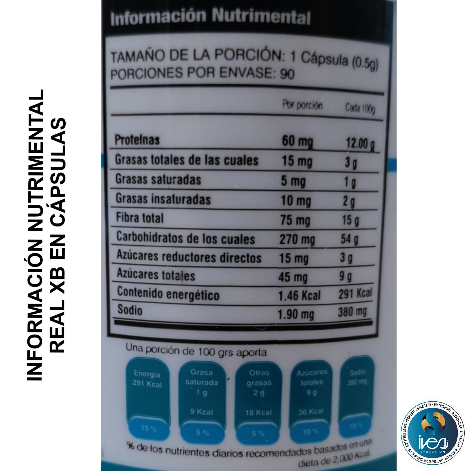 Pasiflora Valeriana 7 azahares Toronjil Tila Vitaminas B1 B6 B12 Ácido Glutámico Real XB Ives Evolution México 90 uds.