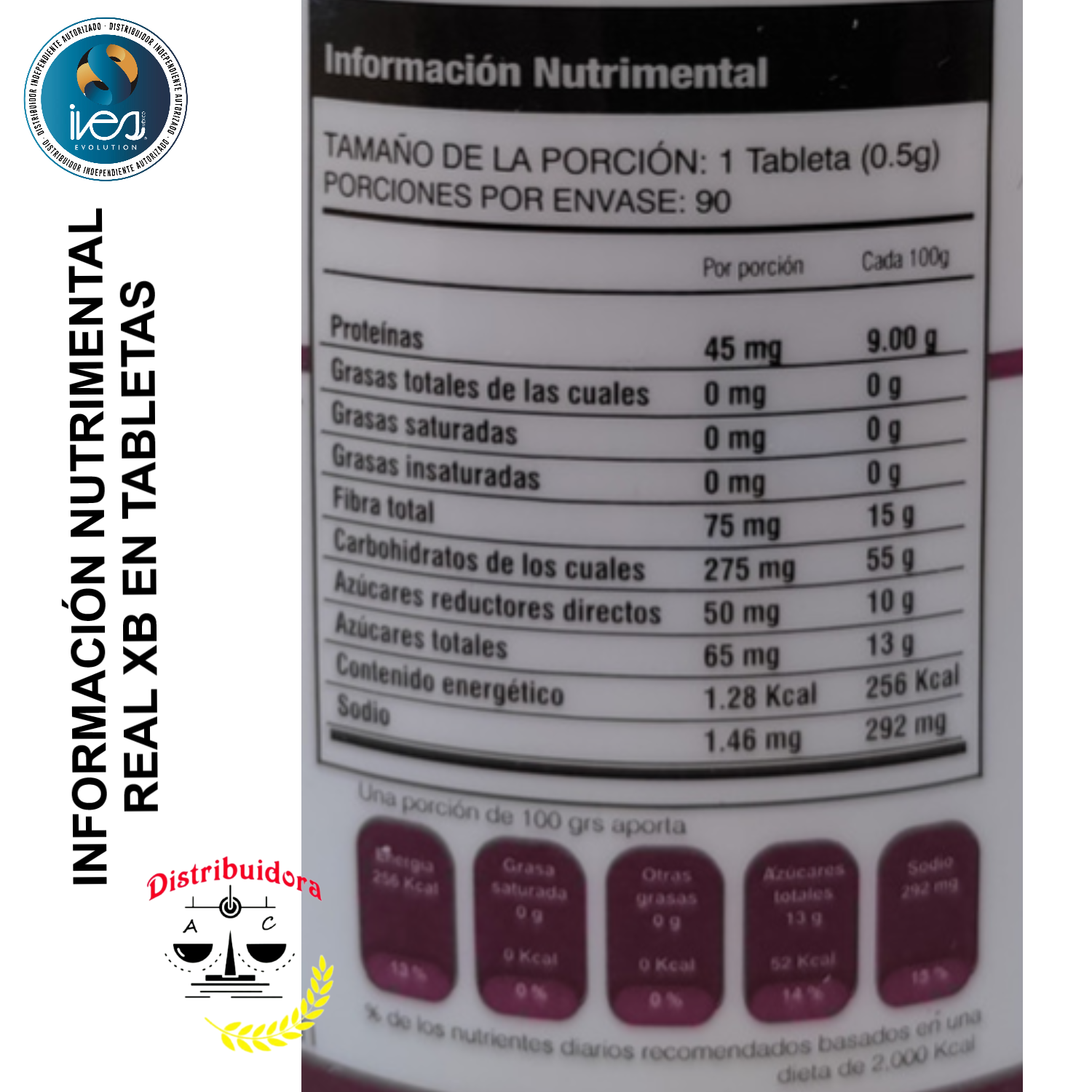 Pasiflora Valeriana 7 azahares Toronjil Tila Vitaminas B1 B6 B12 Ácido Glutámico Real XB Ives Evolution México 90 uds.