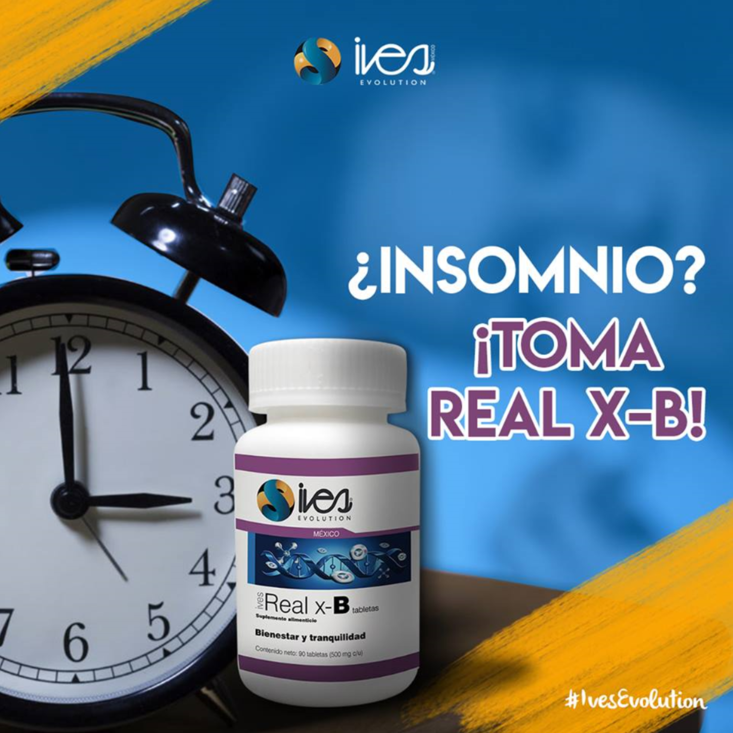 Pasiflora Valeriana 7 azahares Toronjil Tila Vitaminas B1 B6 B12 Ácido Glutámico Real XB Ives Evolution México 90 uds.