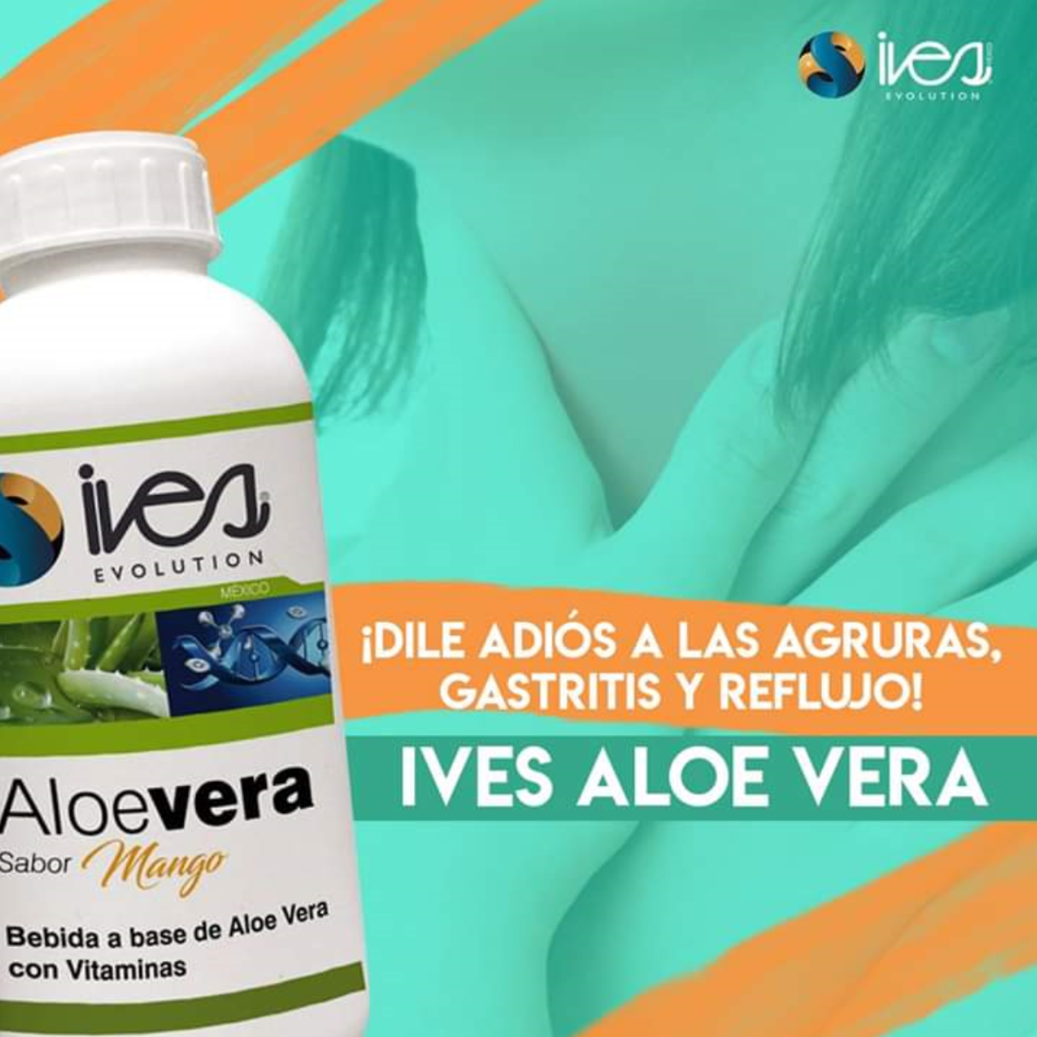 Aloe Vera Pulpa Betacaroteno Semilla de Toronja Vitaminas A C E D Ives Evolution México Sabor Mango 960 ml.
