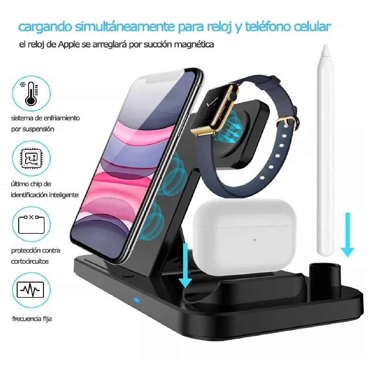 Cargador Inalámbrico 4 En 1 Para Reloj/iPhone/android