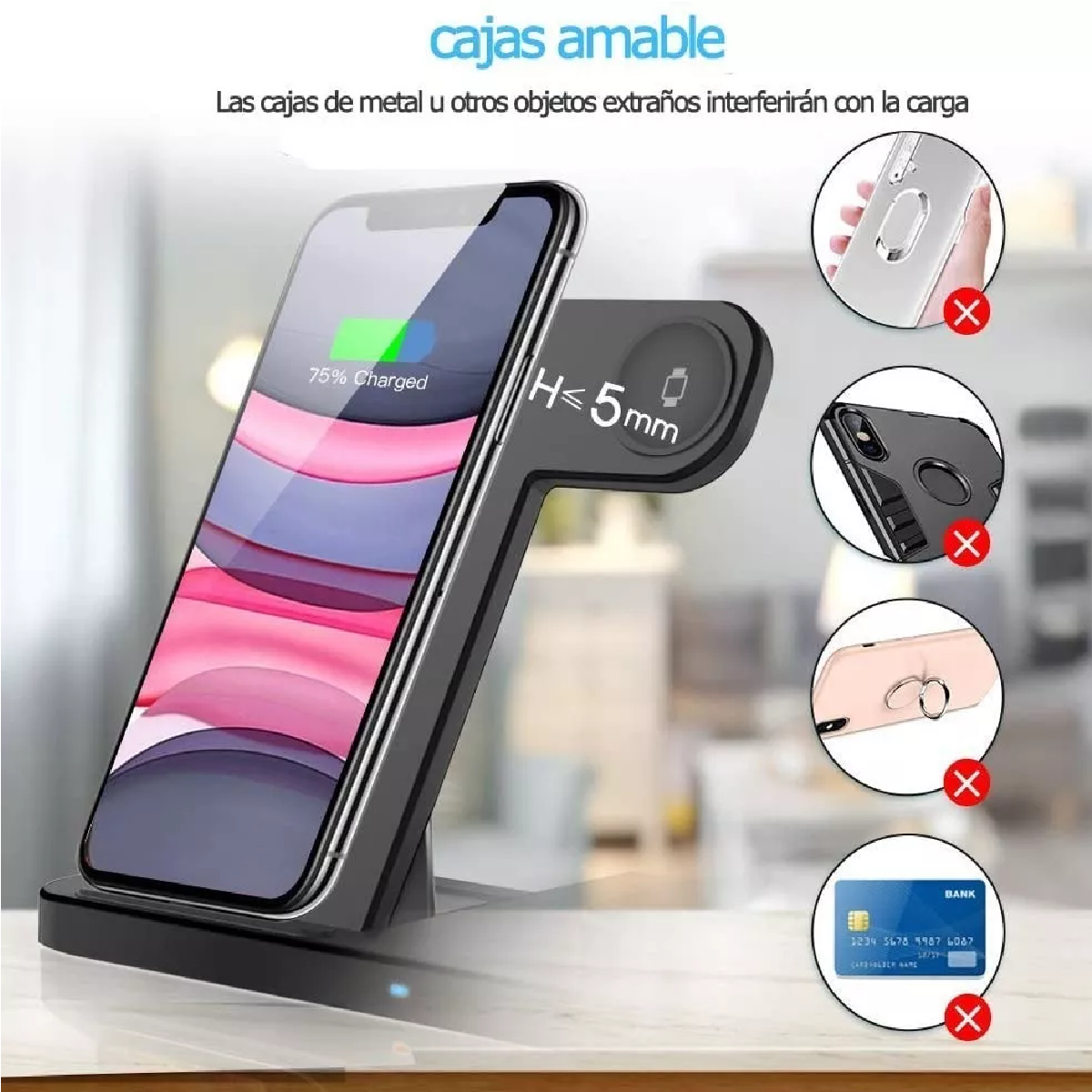 Cargador Inalámbrico 4 En 1 Para Reloj/iPhone/android
