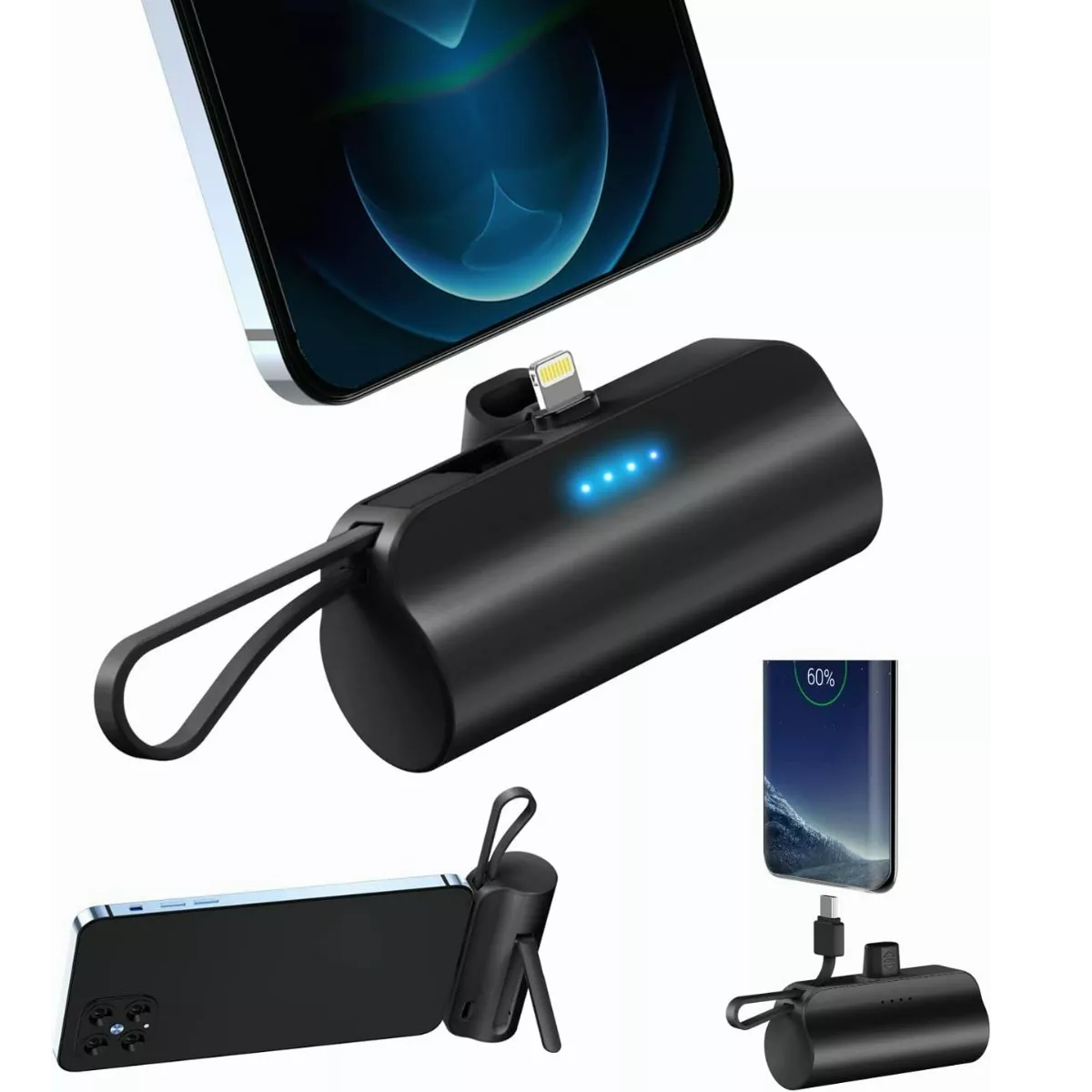 Power Bank Inalambrica 5000mah Ultra Mini Tipo C/ Lightning Negra