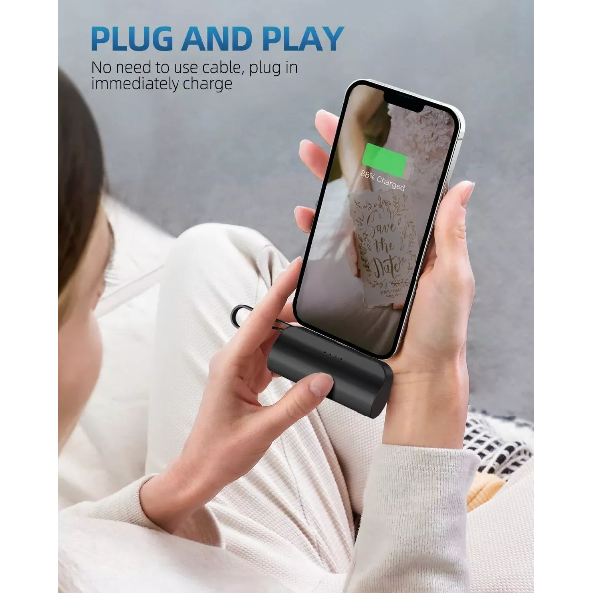 Power Bank Inalambrica 5000mah Ultra Mini Tipo C/ Lightning Negra